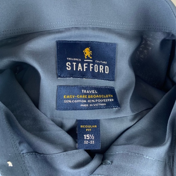 Stafford Travel Easy-Care Blue Long Sleeve Button Down Regular Fit 15 1/2 32-33 - Picture 4 of 5